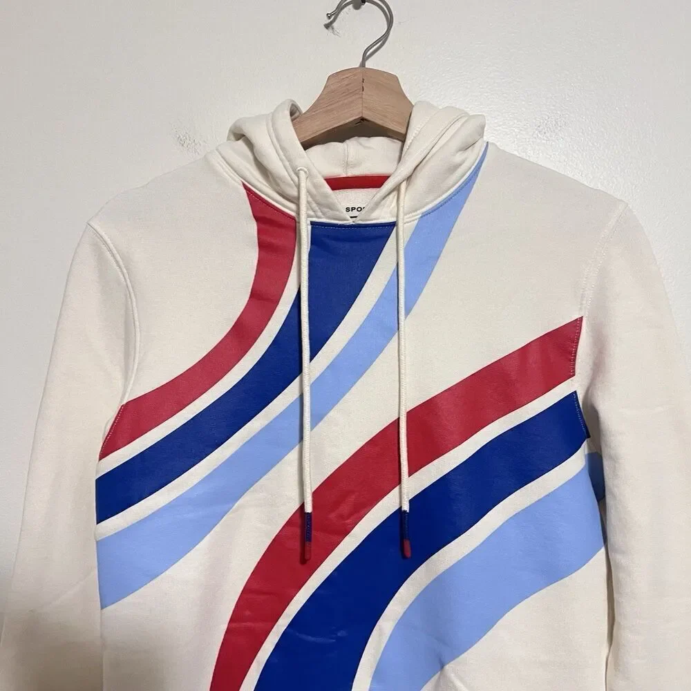Tory Sport by Tory Burch Graphic French Terry Hoodie Sweatshirt Beige Size Small
